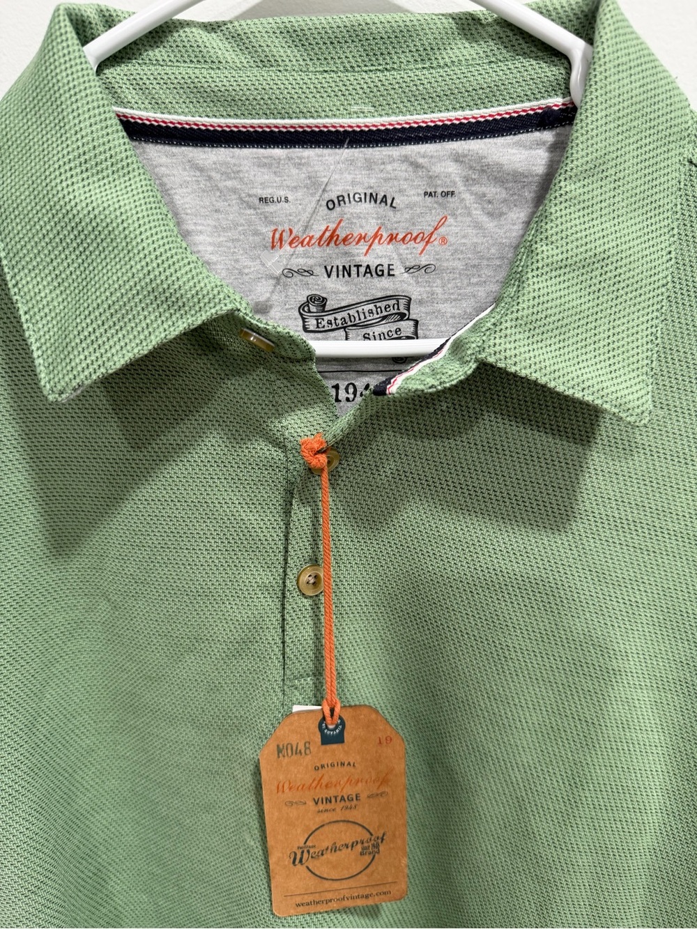 Weatherproof Men’s Mint Green Polo with Vintage Tag
